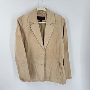 Vintage Siena Suede Suede Blazer Tan Beige 12 Professional Minimalist Neutral